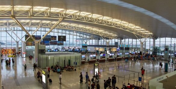 A panoramic view of Noi Bai International Airport in Hanoi, Vietnam, showcasing its modern terminal building. - Vietnam eVisa airports for Australian travelers